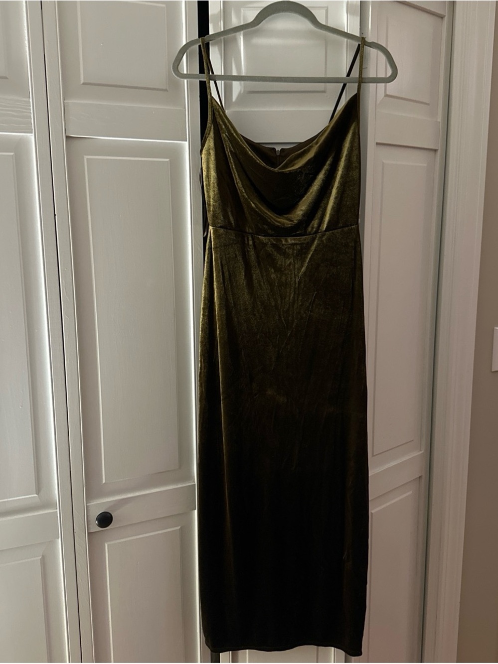 Olive Green Slip Midi Dress with Cowl Neck